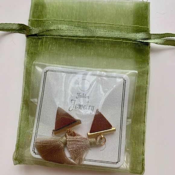 Boho Geo Geometric Triangle Tiny Tassel Earrings - Picture 2 of 2